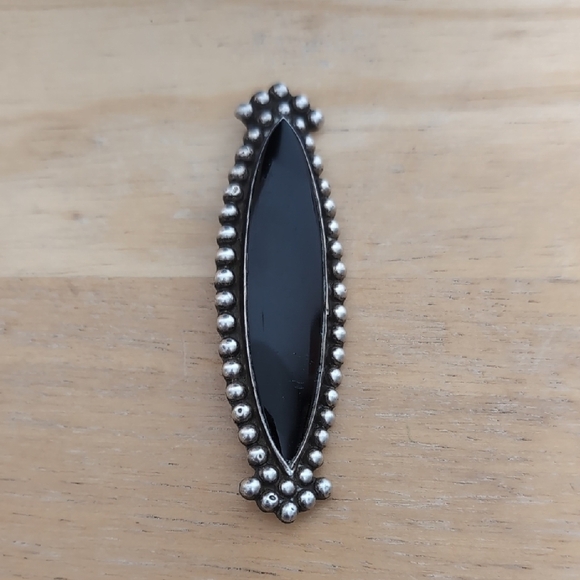 Large Onyx Sterling Silver Oblong Pin Brooch - Picture 1 of 6